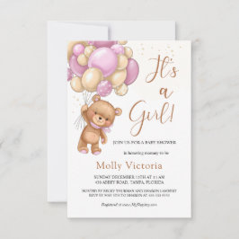 Bear Pink Balloons Girl's Baby Shower
