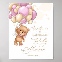 Bear Pink Ballots Baby shower Welcome Poster