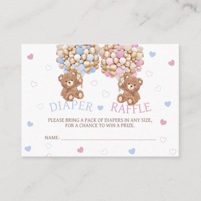 Bear Pink Blue Diaper Raffle Begleitkarte (Vorderseite)