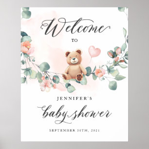 Bear Pink Girl Babydusche Begrüßungszeichen Poster