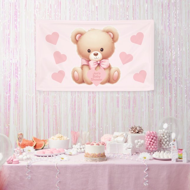 Bear Pink Hearts Baby Dusche Banner (Party)