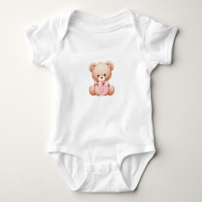Bear Pink Monogram Baby Jersey Bodysuit Strampler (Vorderseite)