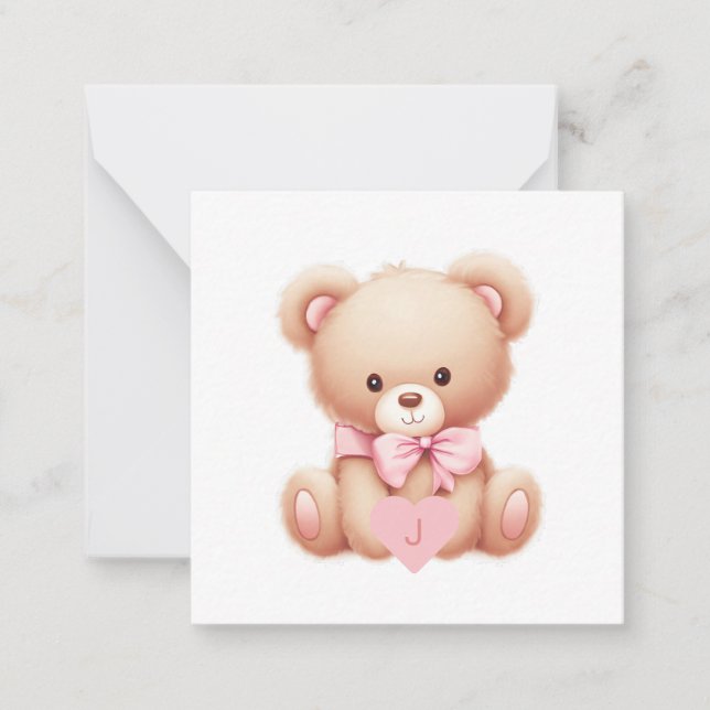 Bear Pink Monogram Note Card Mitteilungskarte (Vorderseite)