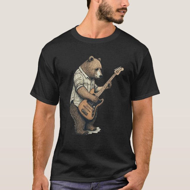 BEAR PLAYING GUITAR Guitarist Bear Electric Bass G T-Shirt (Vorderseite)