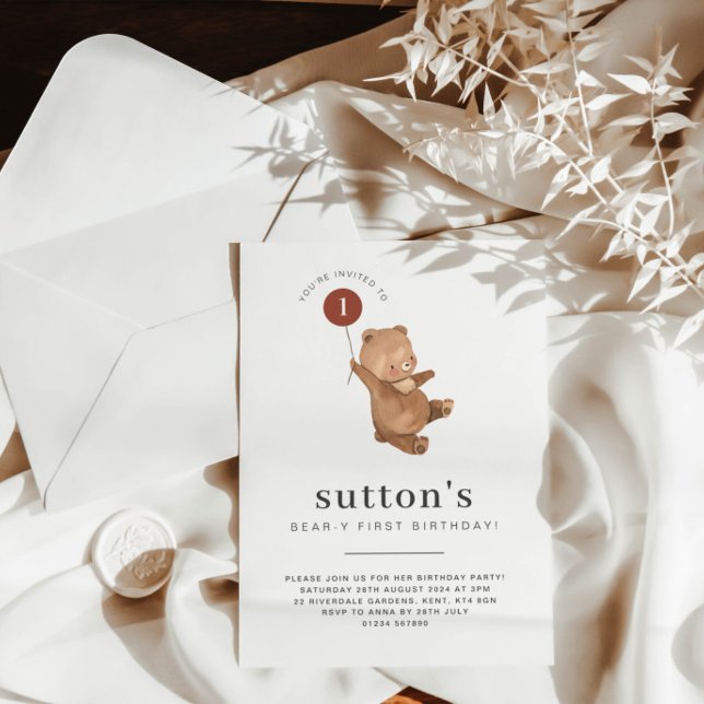 Bear Premier Anniversaire Invitation Rouille Ballo (Créateur téléchargé)