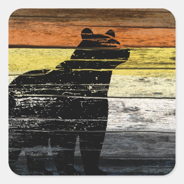 Bear Pride Wood Art Quadratischer Aufkleber (Vorderseite)