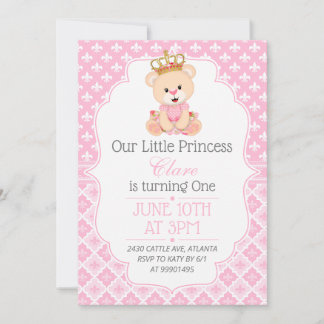 Bear Princess First Birthday Invitation Einladung
