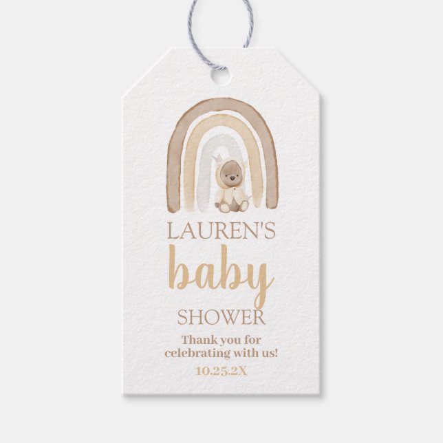 Bear Rainbow baby shower étiquettes cadeaux (Devant)