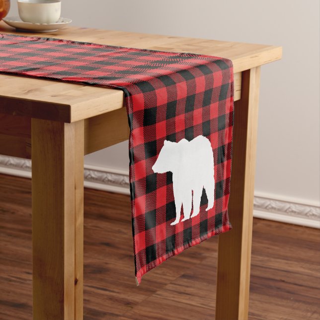 Bear Red Buffalo Karo Mustertisch Runner Kurzer Tischläufer (Beispiel)