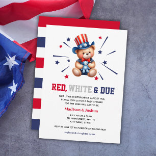 Bear Red White Due Boy Baby Dusche 4. Juli Einladung