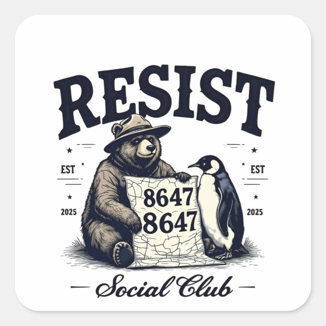 Bear Resist Protect National Park Anti Trump 8647 Quadratischer Aufkleber (Vorderseite)