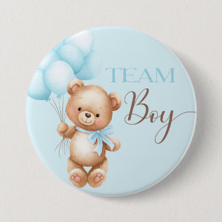 Bear round pin for gender reveal team boy button