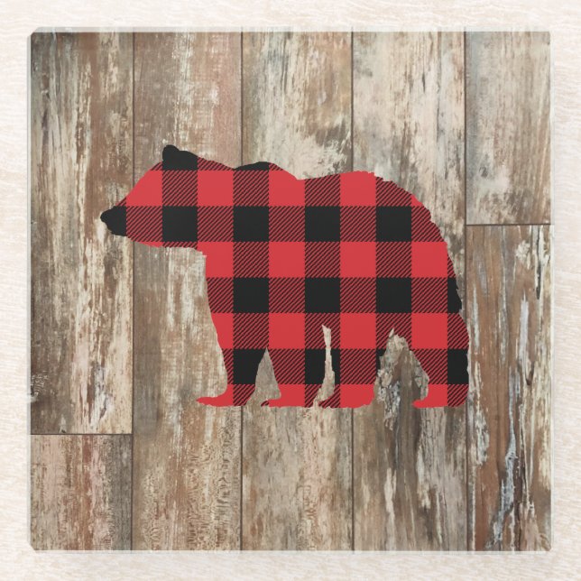 Bear Rustic Wilderness Decor Glass Untersetzer (Vorderseite)