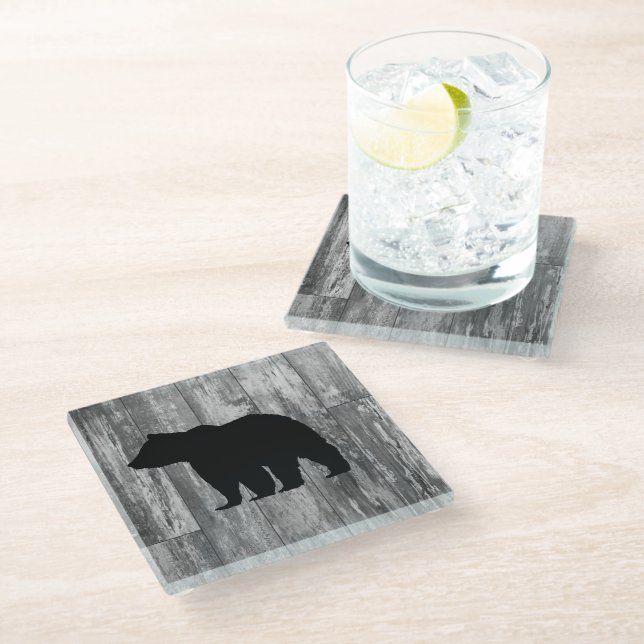 Bear Rustic Wilderness Decor Glass Untersetzer (Schrägansicht)
