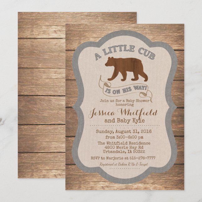 Bear Rustic Wood Baby Dusche Einladung (Vorne/Hinten)
