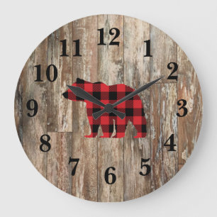 Bear Rustic Wood Decor Large Large Clock Große Wanduhr