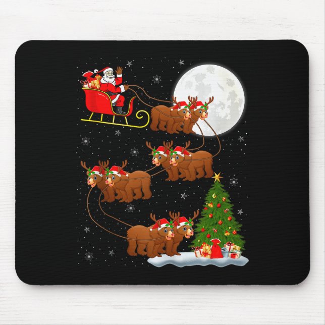 Bear Santa Sleigh Flying Funny Magical Christmas T Mousepad (Vorne)