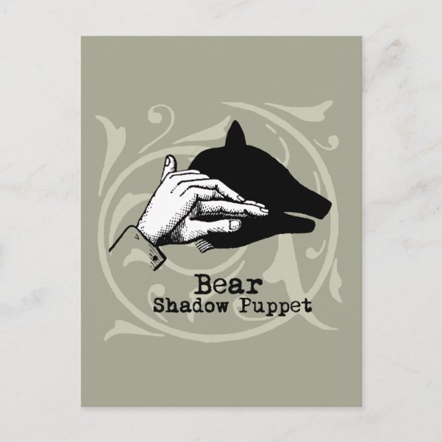 Bear Shadow Puppet Hand Vintag Postkarte (Vorderseite)