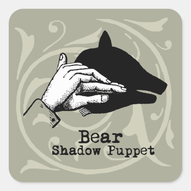 Bear Shadow Puppet Hand Vintag Quadratischer Aufkleber (Vorderseite)