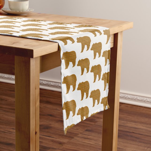 Bear Shape Plaid Orange Light Blue Table Runner Kurzer Tischläufer (Beispiel)