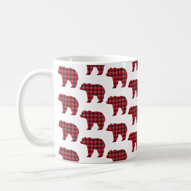 Bear Shaped Plaid Red Black Buffalo Kaffeetasse (Links)