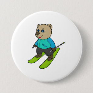Bear Skier Ski Button