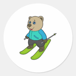 Bear Skier Ski Runder Aufkleber