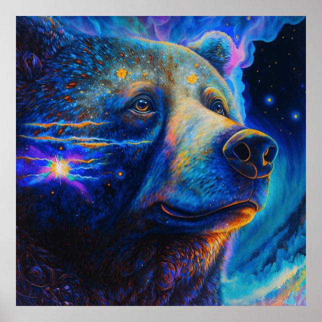 Bear Spirit Animal Neon Symbol für Stärke & Power Poster (Vorne)