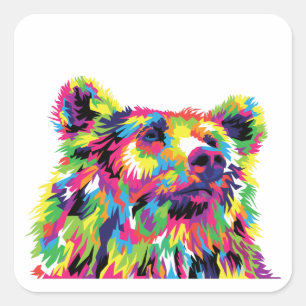 Bear Spirit Animal Pop Art Quadratischer Aufkleber