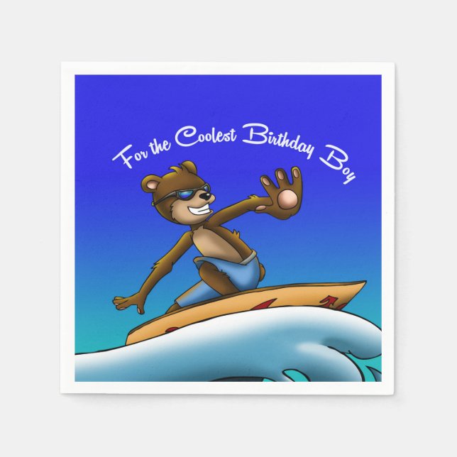 Bear Surfer Geburtstag Serviette (Vorderseite)