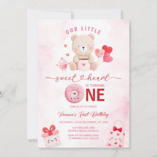 Bear Sweetheart Valentine 1st Birthday Balloon Einladung