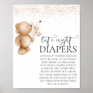 Bear & The Bee Baby Dusche Spate Night Diaper Poster