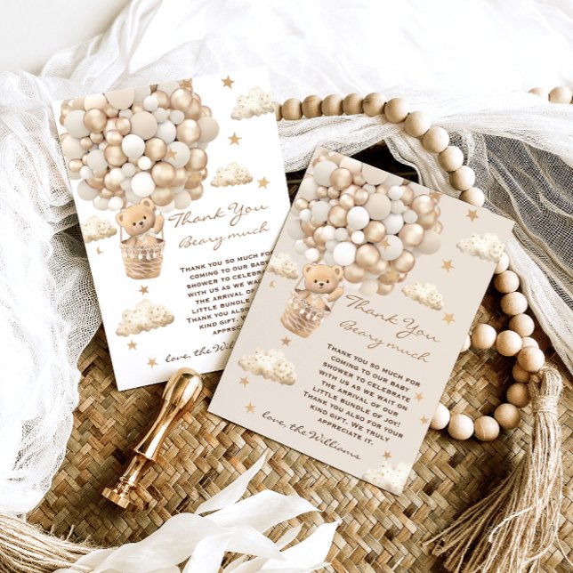 Bear Theme Bearly Wait Gold Baby Dusche Dankeskarte (Von Creator hochgeladen)