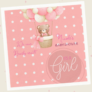 Bear Theme Pink Peach Heißluftballon Babydusche Serviette
