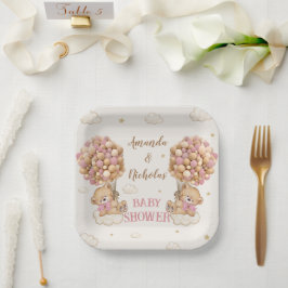 Bear Twin Girls Dusche Niedlich Pink Pappteller