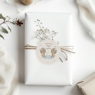 Bear Twins Boy Shower Blue Boho Runder Aufkleber