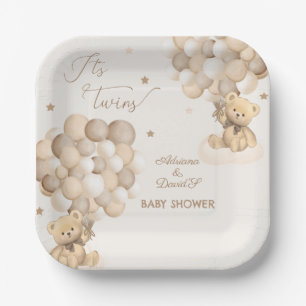 Bear Twins Geschlecht Neutral Brown Beige Baby Dus Pappteller