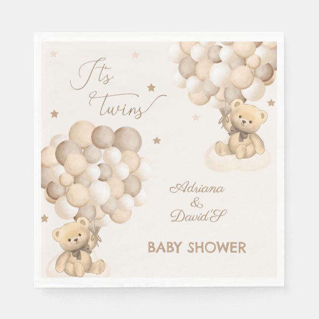 Bear Twins Geschlecht Neutral Brown Beige Baby Dus Serviette (Vorderseite)