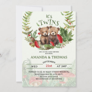 Bear Twins Woodland Themed Baby Dusche Einladung