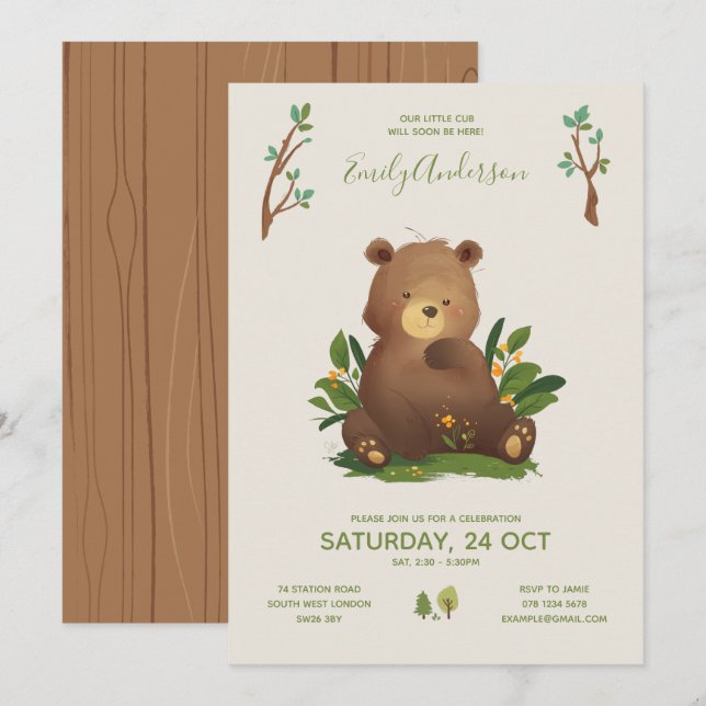 Bear ・ Waldwald Tierrustikale Babydusche Einladung (Vorne/Hinten)