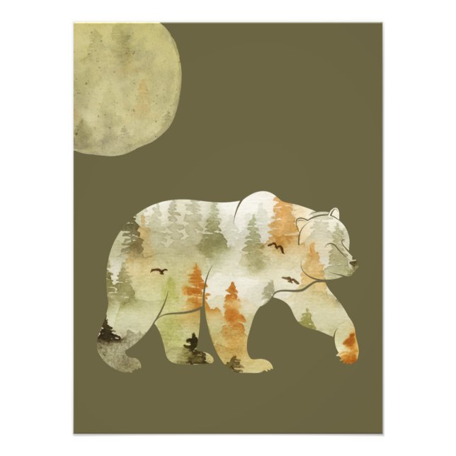 Bear Walking in Woods Moon Painted Forest Wildlife Fotodruck (Vorne)