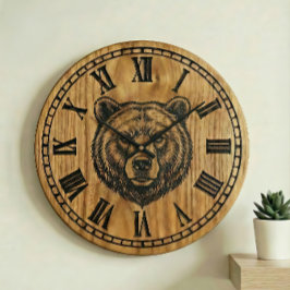 Bear Wall Clock - Wooden Style Design Große Wanduhr