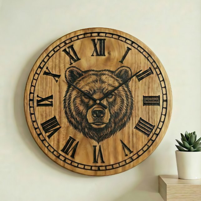 Bear Wall Clock - Wooden Style Design Große Wanduhr (Von Creator hochgeladen)