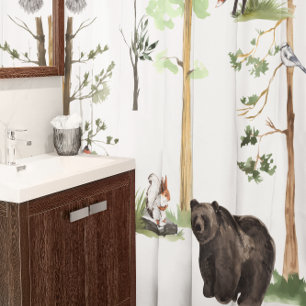 Bear Watercolor Wildlife Woodland Forest Animes Duschvorhang