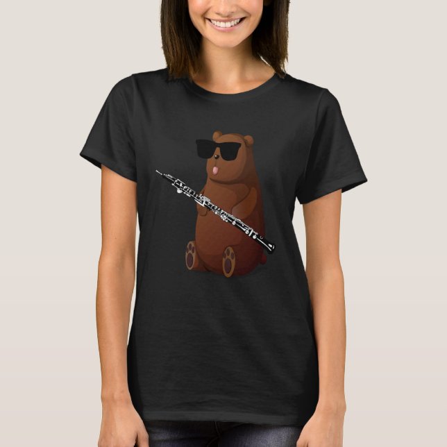 Bear Wearing Sunglasses Playing Oboe T-Shirt (Vorderseite)