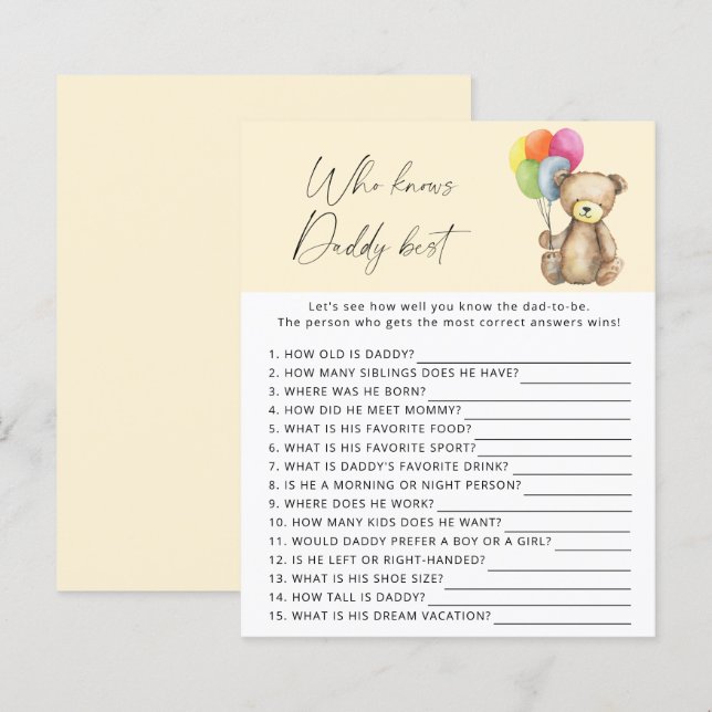 Bear - Wer kennt Papa am besten Spiel (Vorne/Hinten)