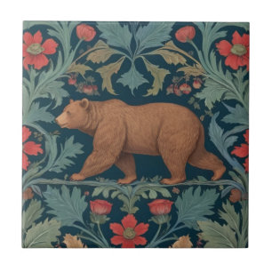 Bear William Morris Stil Links Facing Red Floral Fliese