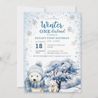 Bear Winter Onederland Arktische Tiere Geburtstag Einladung