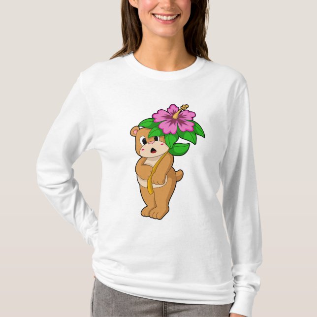 Bear with Flower Hibiscus T-Shirt (Vorderseite)