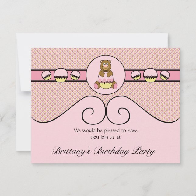 Bear with Pink Cupcake Diamonds Einladung (Vorderseite)